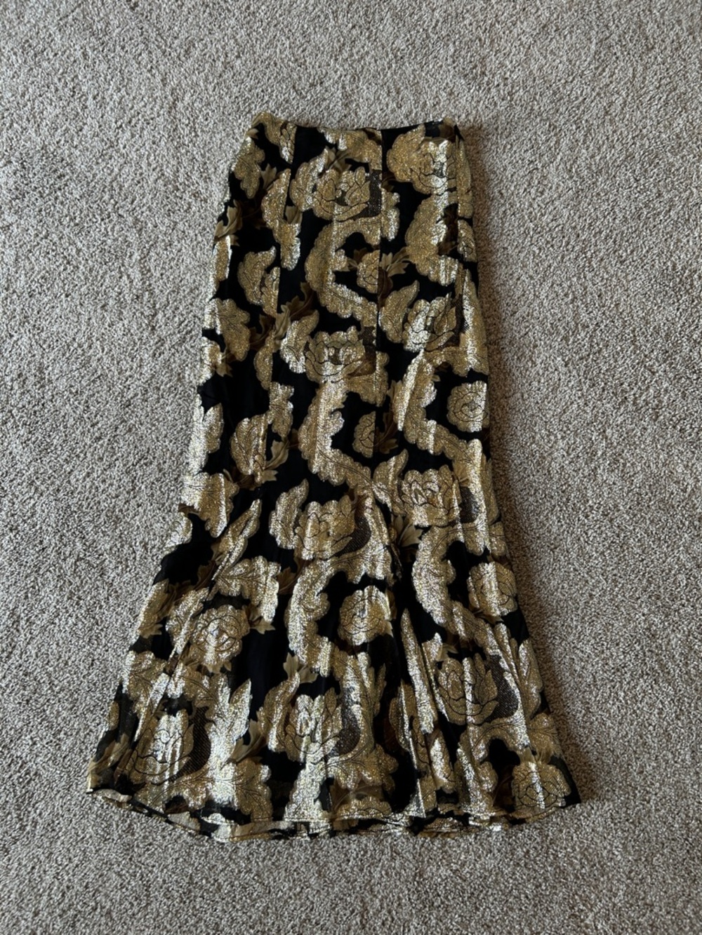 Farm Rio Black and Gold Floral Maxi Skirt